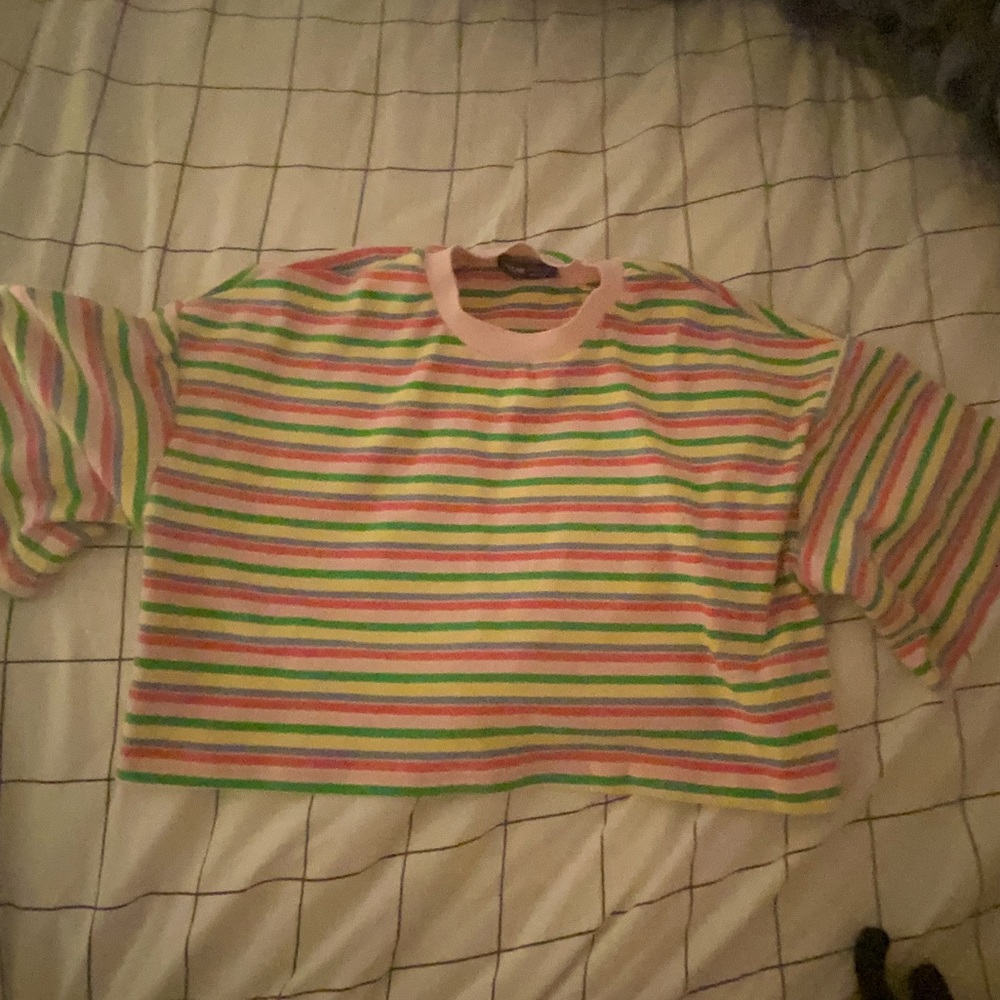 Shein colorful striped cropped t-shirt size small